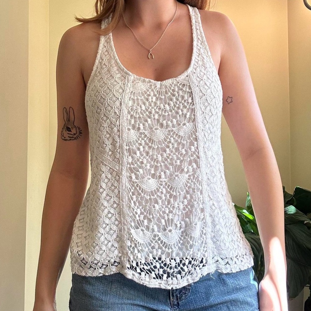 Vintage Y2K Mudd White Lace Crochet Tank Top